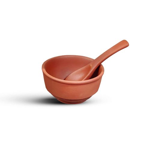 Handmade Earthen Terracotta Clay Soup bowl and spoon - 300mL No.45 Handmade Earthen Terracotta Clay Soup bowl and spoon - 300mL No.45