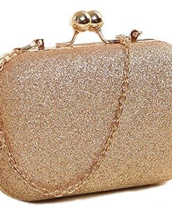 Women's Handicraft Beautiful Bling Box Clutch Bag Gold Colour