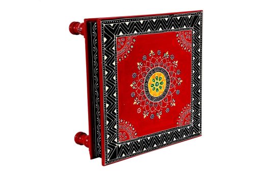 Red Meenakari work Bajot / Pooja Chowki 12 Inches