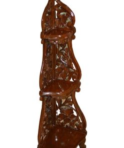 Vintage Solid Teak Wood Anglo Indian Carved Wood Corner Stand Table