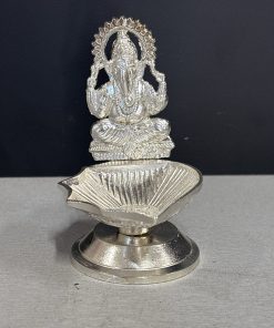 German Silver Vilakku with Ganesha 9 x 6.5 cm