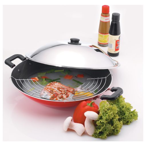 Premier Non Stick Chinese Wok with Stainless Steel Lid and Grill/ 36 CM