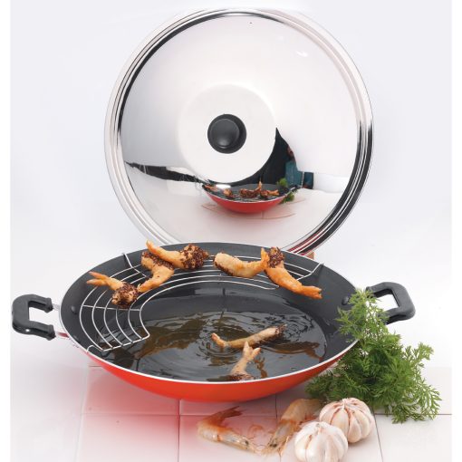 Premier Non Stick Chinese Wok with Stainless Steel Lid and Grill/ 36 CM