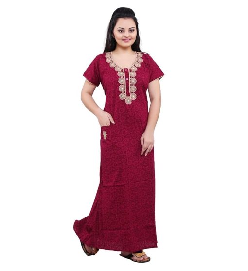 Women's Cotton Maxi Nighty Night Gown Magenta Women's Cotton Maxi Nighty Night Gown Magenta