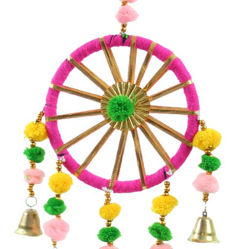 Tied Ribbons Decorative Wall Door Hanging Latkan Toran With Bells (30 x 13 CM) For Main Door Entrance Pooja Room Rajastani Traditionjal Decorative Decoration Items For Home Decor- Multicolour