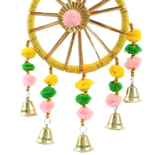 Tied Ribbons Decorative Wall Door Hanging Latkan Toran With Bells (30 x 13 CM) For Main Door Entrance Pooja Room Rajastani Traditionjal Decorative Decoration Items For Home Decor- Multicolour