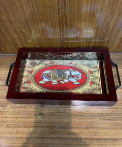 Beautiful rectangular shaped  Golden Durable wooden artwork Serving Tray / Gifts
