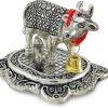 White Metal Kamdhenu Cow with Calf |Decorative Showpiece for Home and Office, Ideal Gift Item for Good Luck