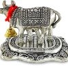White Metal Kamdhenu Cow with Calf |Decorative Showpiece for Home and Office, Ideal Gift Item for Good Luck