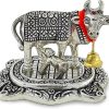 White Metal Kamdhenu Cow with Calf |Decorative Showpiece for Home and Office, Ideal Gift Item for Good Luck