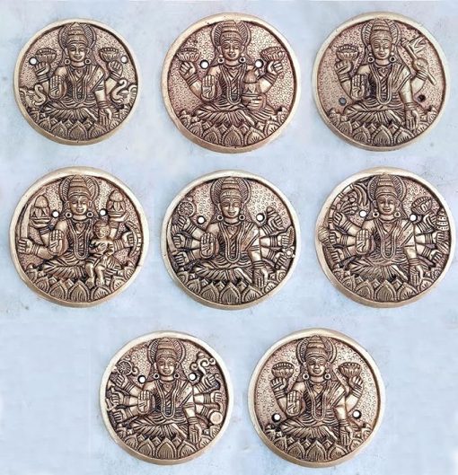 ashtlaxmi Set of Eight Piece Hand Made Version Weight 350 grm Each Pure Brass Antique Wall Hanging Ashtalakshmi Engraved Wall Plates Set | Brass Door Wall Arts for Home Decoration | Decorative Items Pooja Living Room Office Decor | Aesthetic Room Decor | Decorative Items for Pooja Room Door 4X4