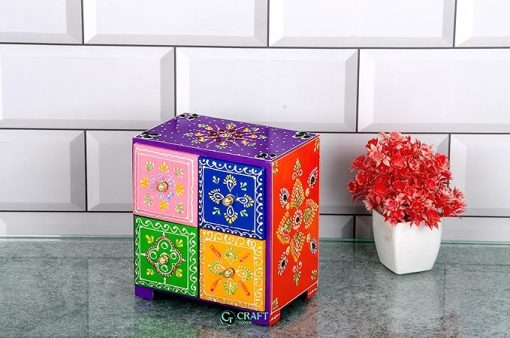 Hand Painted 4 - Storage Box for storing small Item's - Dry Fruit Storage - Small First Storage Box - drawer assorted colour - 5.4 x 3.5 x 6 Inch