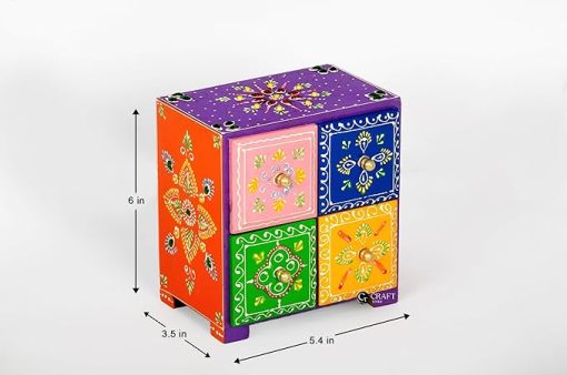 Hand Painted 4 - Storage Box for storing small Item's - Dry Fruit Storage - Small First Storage Box - drawer assorted colour - 5.4 x 3.5 x 6 Inch