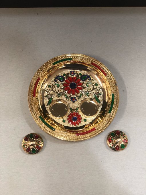 Gold colour flower design Fiber Plastic Kum Kum tray / Return Gifts