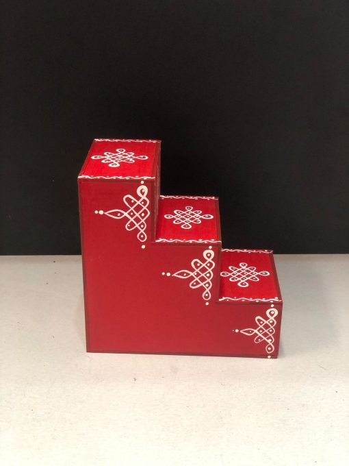 Wood rangoli design small Golu Padi - Red step Pack of One