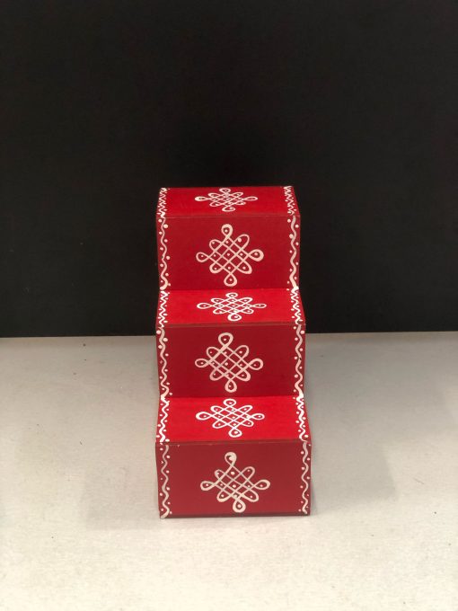 Wood rangoli design small Golu Padi - Red step Pack of One