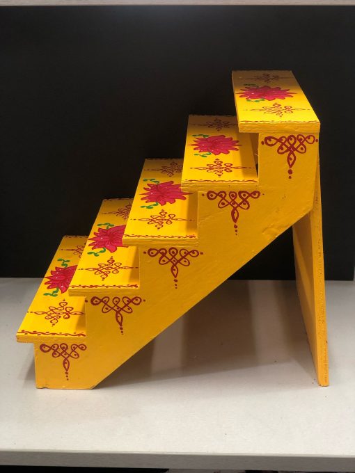 Wood rangoli design 5 dteps foldable Golu Padi stand - Yellow