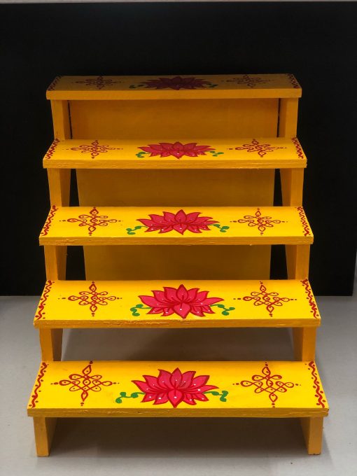 Wood rangoli design 5 dteps foldable Golu Padi stand - Yellow