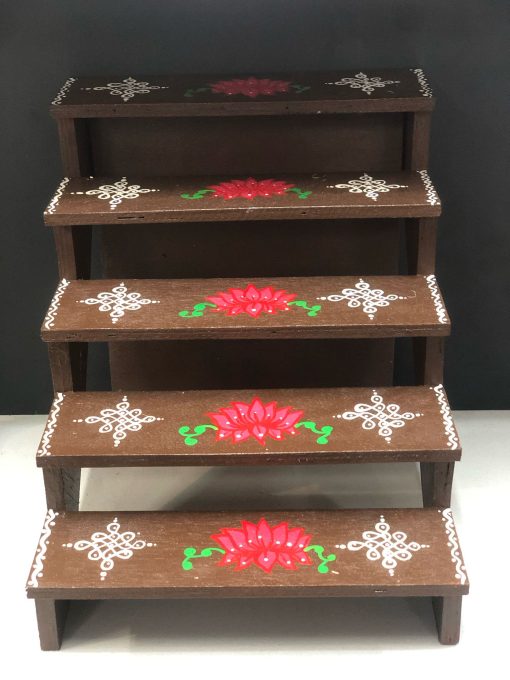 Wood rangoli design 7 steps foldable Golu Padi stand - Brown Wood rangoli design 5 dteps foldable Golu Padi stand - Brown