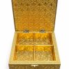 Turquoise & Gold Floral Oxidised Jewellery Gift Box – 15 × 15 × 7 cm Open turquoise and gold oxidised jewellery gift box with four compartments