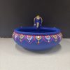 Blue Clay Terocotta Handpainted Decorated Uruli with Ganesha Gold Clay Teracotta Carved Uruli Diwali Decor Showpiece Gift 32 CM
