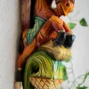 Wooden Carved Horse Bracket - 12 Inch - Pack of 1 Traditional Wooden Handpainted Yellow Jharokha for Decorative Wall Hanging Showpiece (17X16 Inch)