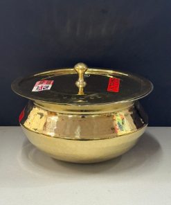 Brass Heavy Base Tin Coated Hammered Handi / Cooking Vessel & Brass Lid No 5 (30 Cm)
