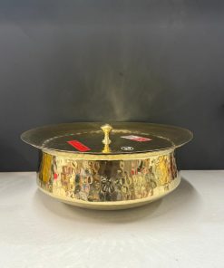 Brass Heavy Base Tin Coated Hammered Handi / Tope / Cooking Vessel & Brass Lid No 7 (36 Cm)