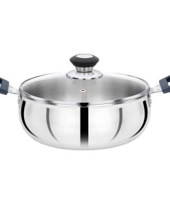 Premier Elute 3-Ply Kadai/ Stainless steel Curry Pot with Glass Lid (22 Cm)