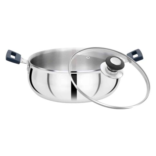 Premier Elute 3-Ply Kadai/ Stainless steel Curry Pot with Glass Lid (22 Cm)