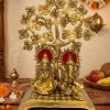 Brass coated Kalpavriksha Tree | Karpaga Viruksham for Home Decor | Kalpavriksha Brass Tree with Lakshmi and Ganesha (9 inchs Height) Brass-coated Kalpavriksha tree with Lakshmi and Ganesha 9 inches