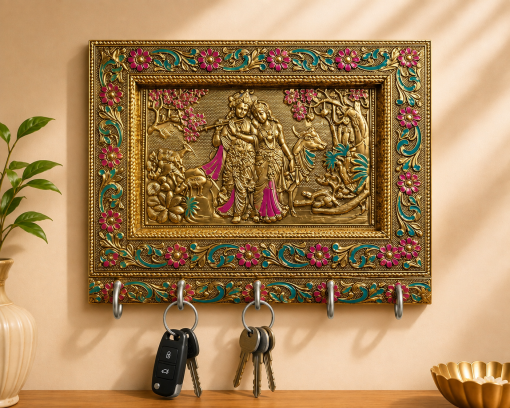 Radha Krishna Gold Key Holder Gift Home Decor Radha Krishna gold key holder home decor