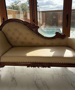 Radiant Teak Wood Handcrafted Deewan Chaise Lounge (Honey Finish Couch)