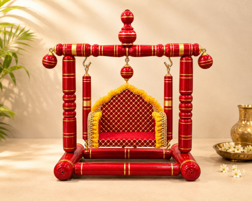 Wooden Krishna Jhula, Laddu Gopal zula, For Janmashtami , Red Color Red wooden Krishna Jhula for Laddu Gopal