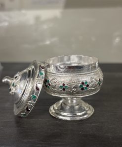 German silver peacock Meenakari Kumkum box No. 2
