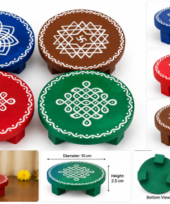 Hand-painted round wooden Chowki Bajot in assorted colours