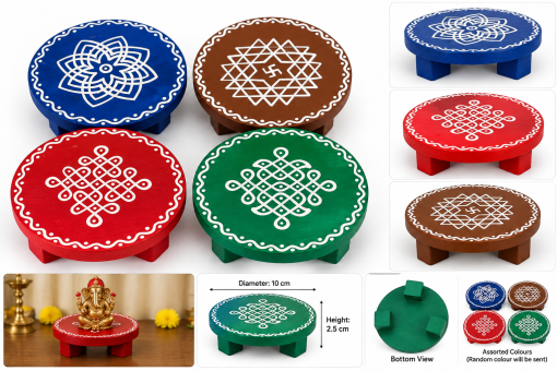 Hand-Painted Wooden Round Chowki / Bajot - Assorted Colours Hand-painted round wooden Chowki Bajot in assorted colours