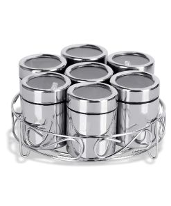 7 piece stainless steel Masala Dabba spice container set for Indian kitchen