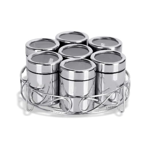 7 piece stainless steel Masala Dabba spice container set for Indian kitchen