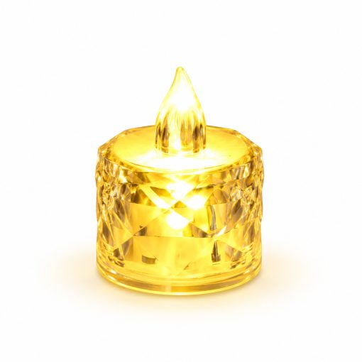Acrylic Crystal LED Flameless Tea Light Candle – Assorted Colours Acrylic crystal LED flameless tea light candle with warm yellow glow