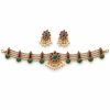 Antique Gold Ruby & Green Stone Choker Set with Earrings Antique gold ruby and green stone choker set with matching earrings on white background