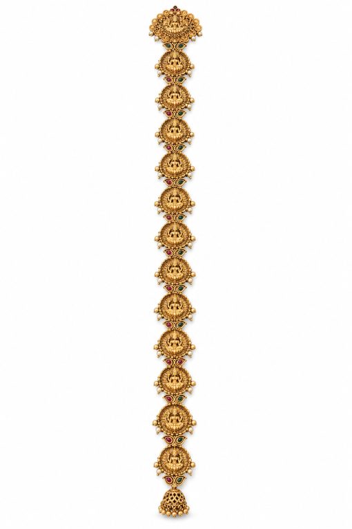Antique Gold Lakshmi Coin Bridal Jadai Hair Jewellery – 60 cm Antique gold Lakshmi coin bridal jadai hair jewellery full length 60 cm