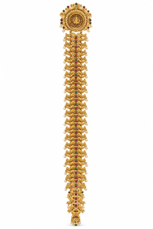 Antique Gold Peacock Lakshmi Medallion Bridal Jadai – 60 cm Antique gold peacock Lakshmi medallion bridal jadai hair jewellery full length 60 cm
