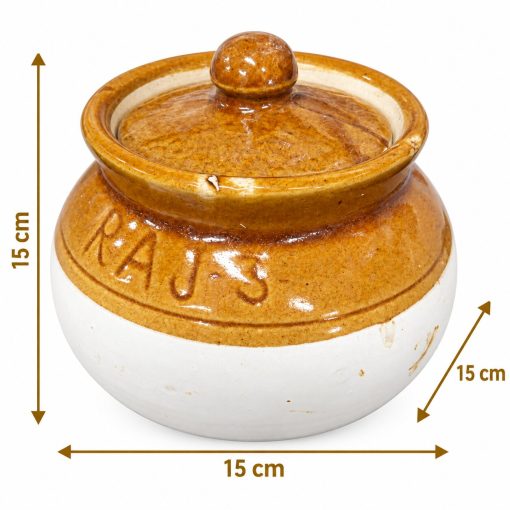 Round ceramic storage jar showing 15 x 15 x 15 cm measurements