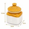 Small square ceramic storage jar showing 12 x 8 x 8 cm measurements