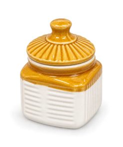 Small square ceramic storage jar with lid