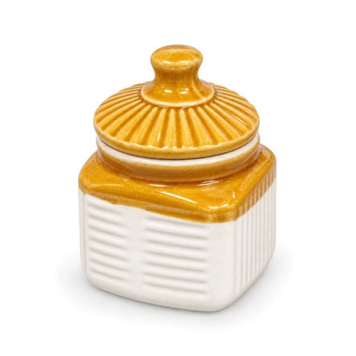 Small square ceramic storage jar with lid