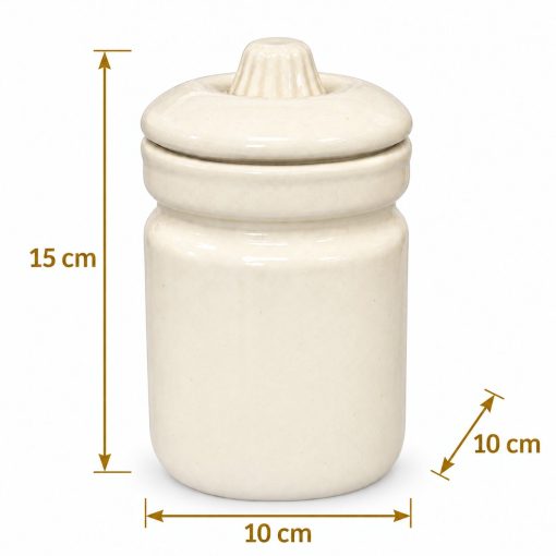Big cylinder ceramic storage jar showing 15 x 10 x 10 cm measurements