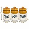 Tea, Coffee & Sugar Ceramic Jar Set – 3 Piece Tea coffee and sugar ceramic jar set showing 14 x 10 x 10 cm measurements