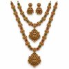 Antique Gold Lakshmi Coin Two-Layer Temple Necklace Set with Jhumka Earrings – 25 cm Antique gold Lakshmi coin two-layer temple necklace set with pendants and jhumka earrings